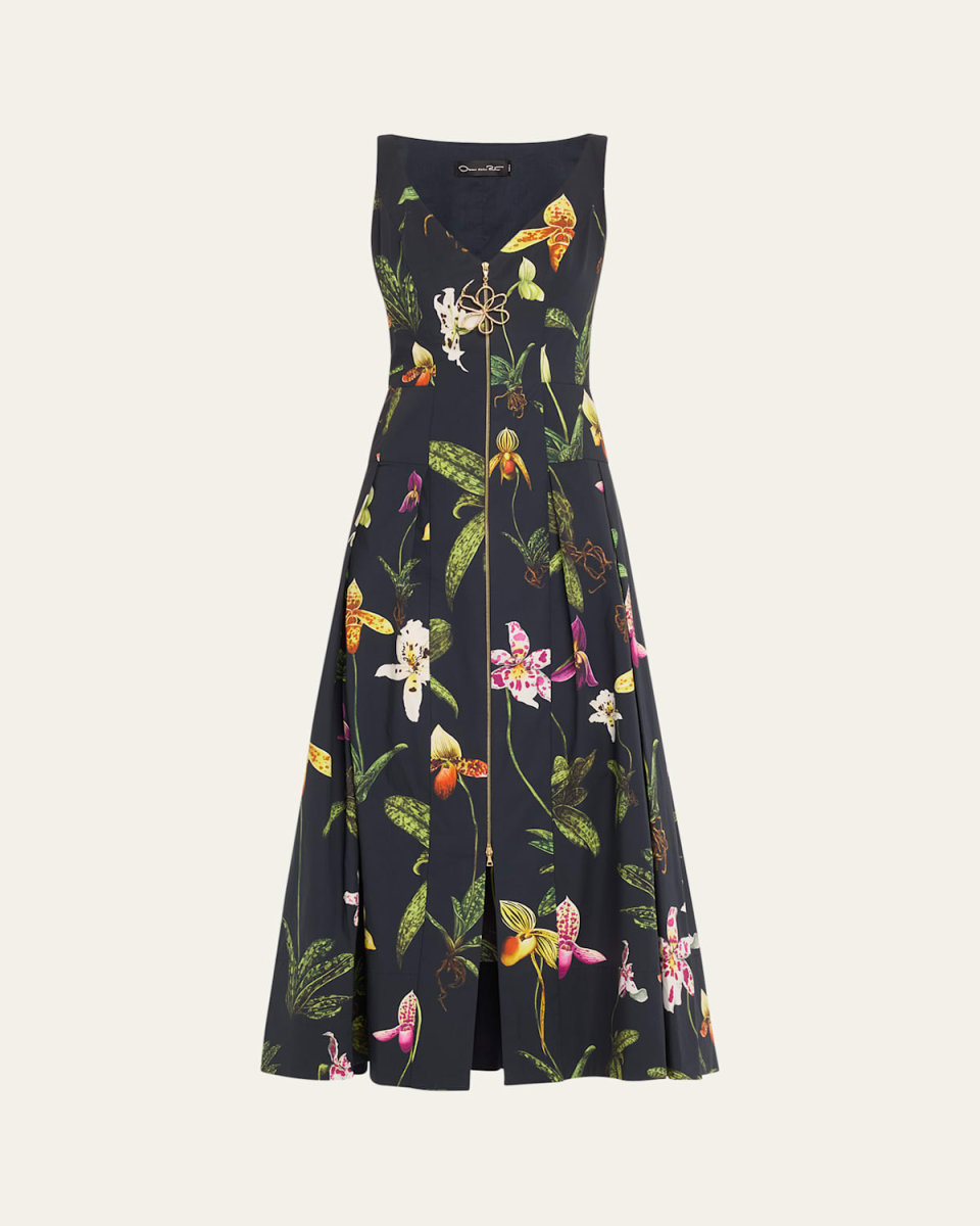 Orchids Poplin Zip Front Dress